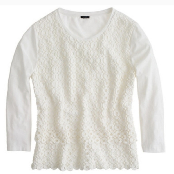 J. Crew White Circle Lace Top 3/4 Sleeve Shirt - Picture 2 of 6